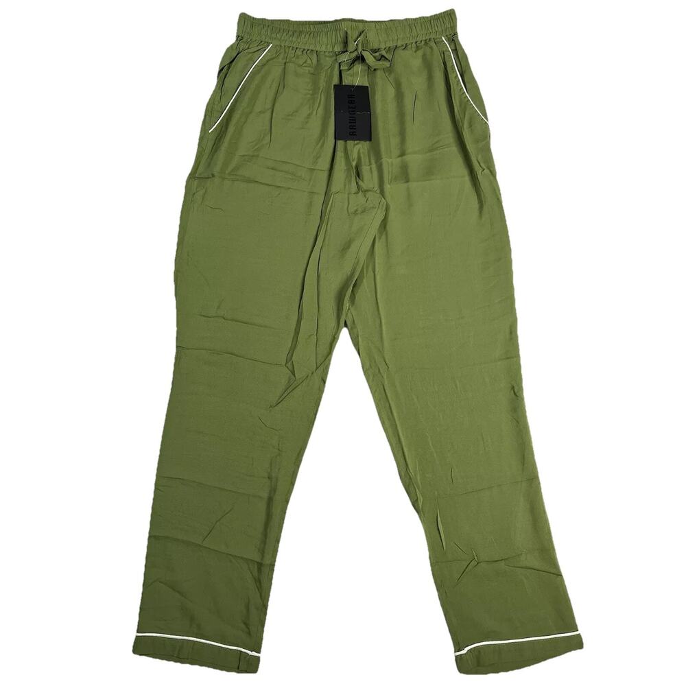 Raw Gear Women’s Sleep Pants Small Green 100% Rayon White Trim Pajama Lounge NWT